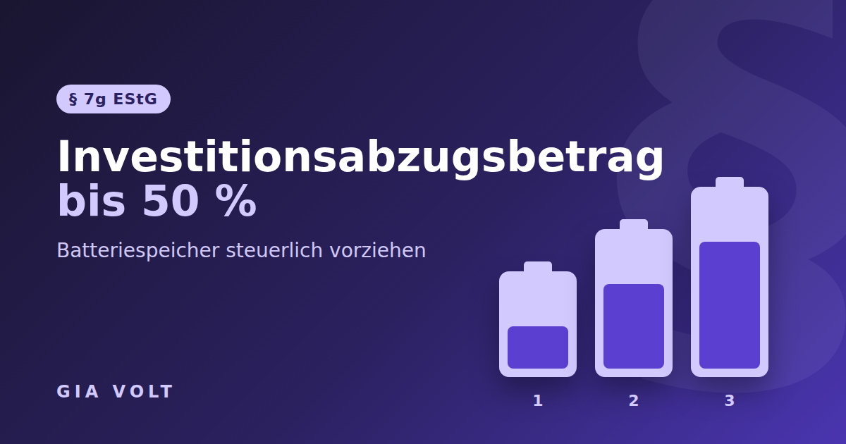 Investitionsabzugsbetrag für Batteriespeicher: bis zu 3 Speicher nach § 7g EStG